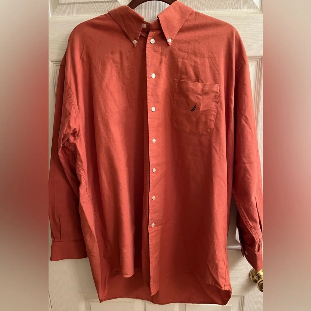 NAUTICA~MEN’S LONG SLEEVE SHIRT~CORAL~XXL